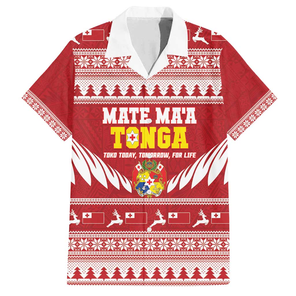 Personalised Tonga Rugby Christmas Family Matching Long Sleeve Bodycon Dress and Hawaiian Shirt Mate Maa Tonga Ngatu Pattern - Polynesian Pride