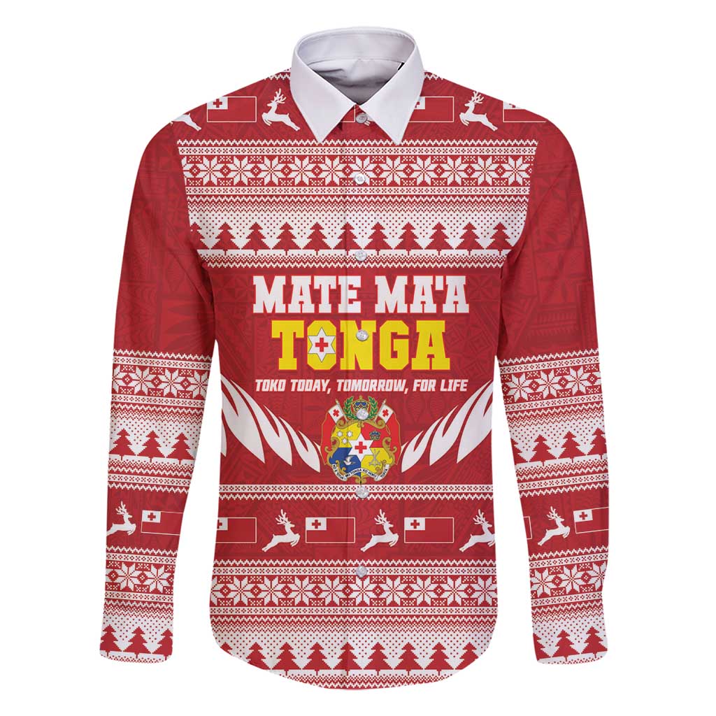 Personalised Tonga Rugby Christmas Family Matching Long Sleeve Bodycon Dress and Hawaiian Shirt Mate Maa Tonga Ngatu Pattern - Polynesian Pride