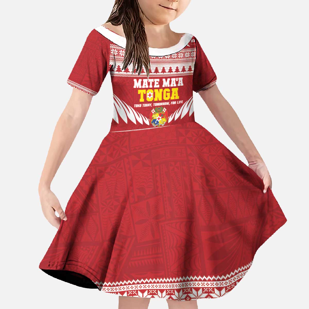 Personalised Tonga Rugby Christmas Family Matching Off The Shoulder Long Sleeve Dress and Hawaiian Shirt Mate Maa Tonga Ngatu Pattern - Polynesian Pride