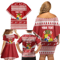 Personalised Tonga Rugby Christmas Family Matching Off Shoulder Short Dress and Hawaiian Shirt Mate Maa Tonga Ngatu Pattern - Polynesian Pride