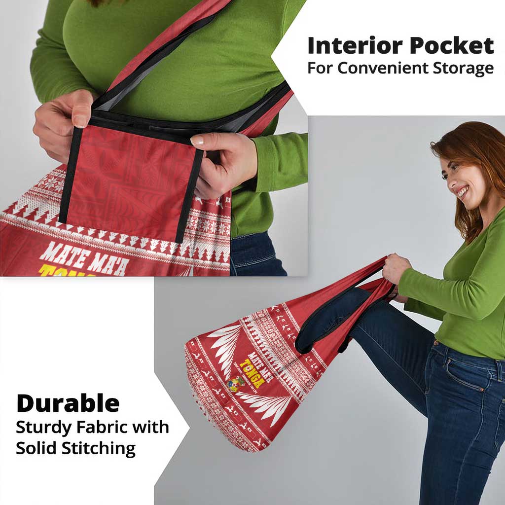 Tonga Rugby Christmas Grocery Bag Mate Maa Tonga Ngatu Pattern - Polynesian Pride