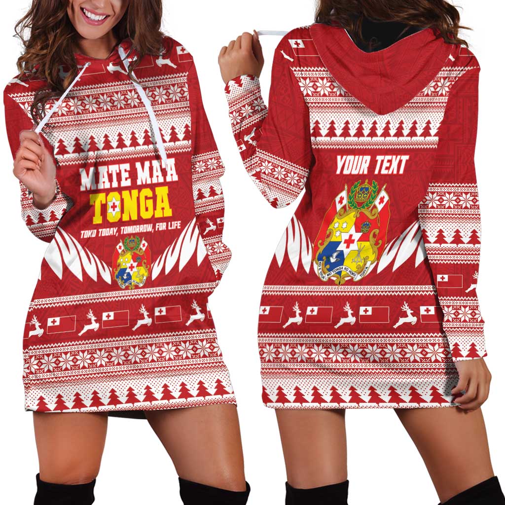 Personalised Tonga Rugby Christmas Hoodie Dress Mate Maa Tonga Ngatu Pattern - Polynesian Pride