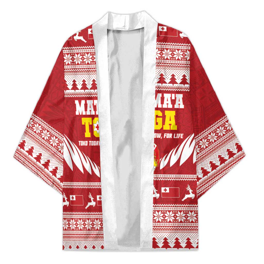 Personalised Tonga Rugby Christmas Kimono Mate Maa Tonga Ngatu Pattern - Polynesian Pride