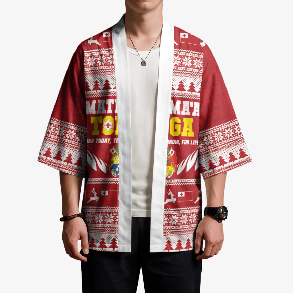 Personalised Tonga Rugby Christmas Kimono Mate Maa Tonga Ngatu Pattern - Polynesian Pride