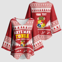 Personalised Tonga Rugby Christmas Kimono Sleeve Blouse Mate Maa Tonga Ngatu Pattern - Polynesian Pride