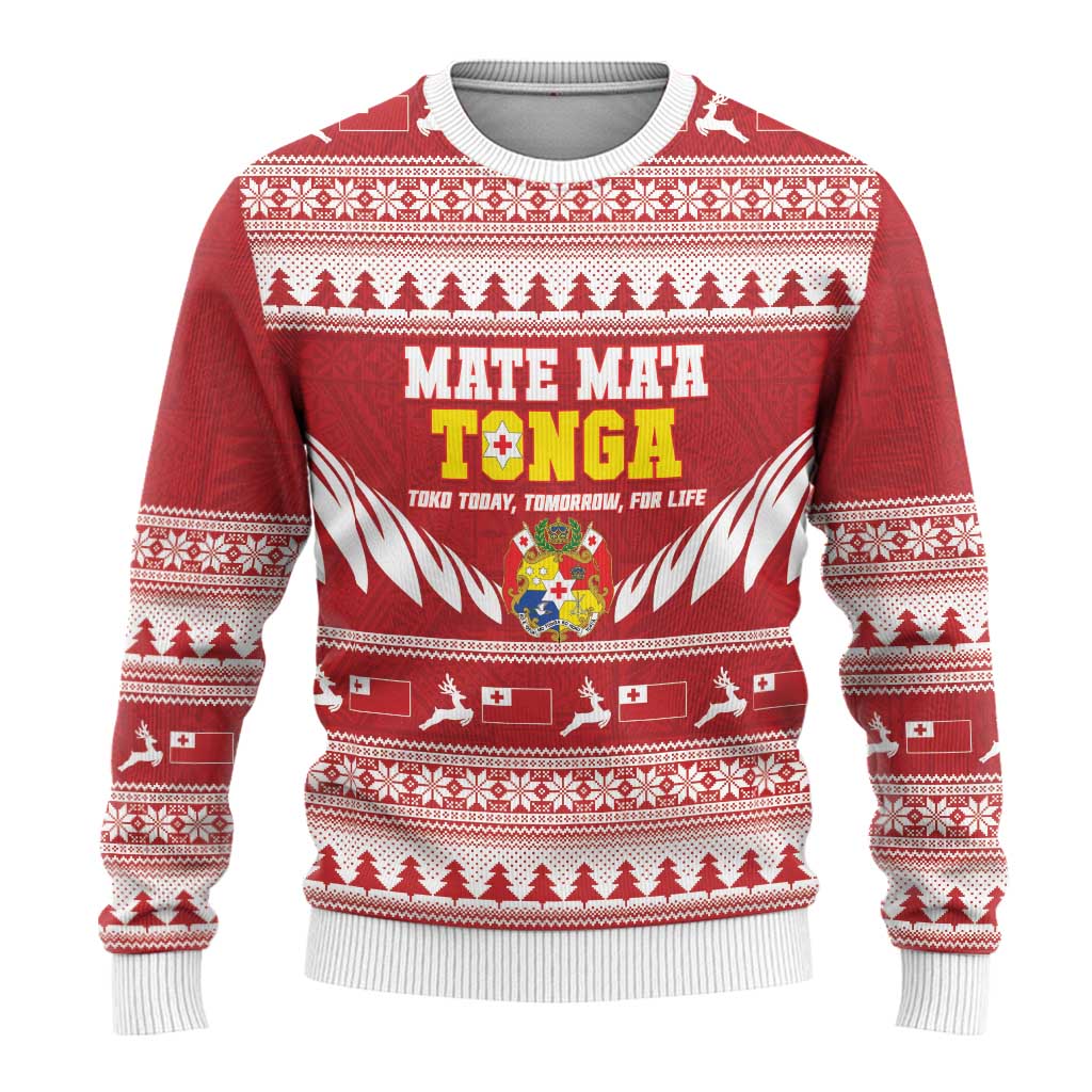 Personalised Tonga Rugby Christmas Ugly Christmas Sweater Mate Maa Tonga Ngatu Pattern - Polynesian Pride