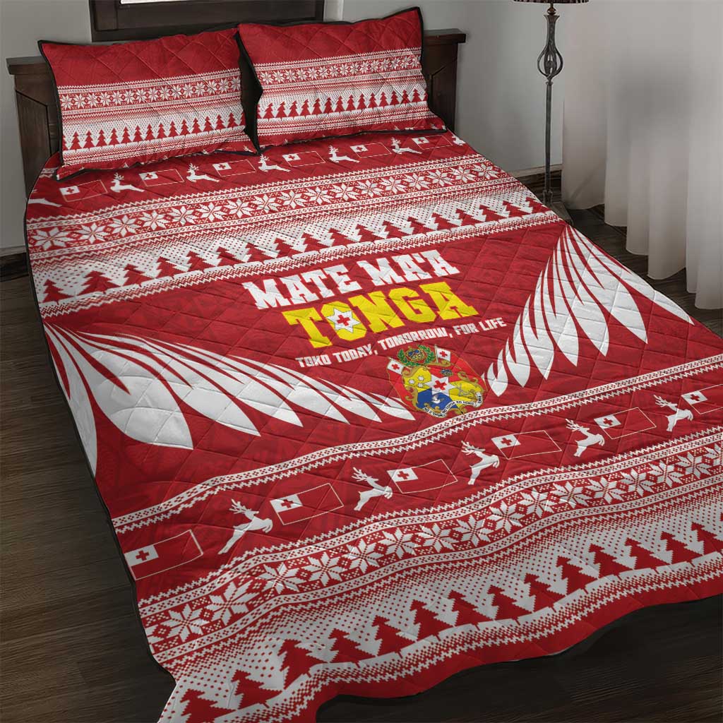 Tonga Rugby Christmas Quilt Bed Set Mate Maa Tonga Ngatu Pattern - Polynesian Pride
