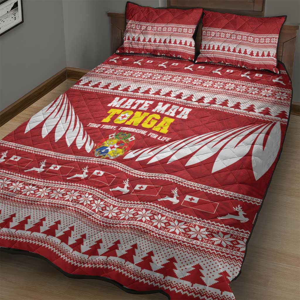 Tonga Rugby Christmas Quilt Bed Set Mate Maa Tonga Ngatu Pattern - Polynesian Pride
