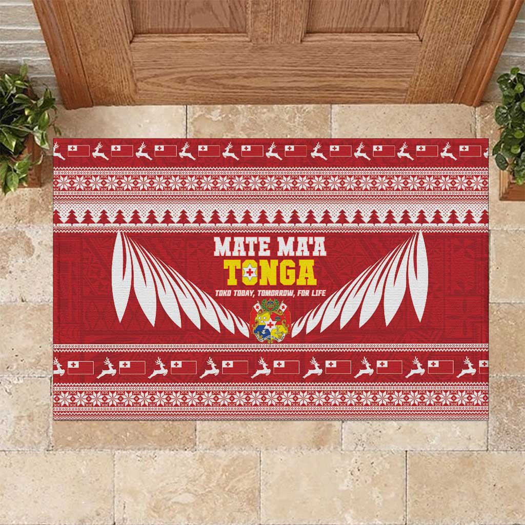 Tonga Rugby Christmas Rubber Doormat Mate Maa Tonga Ngatu Pattern - Polynesian Pride