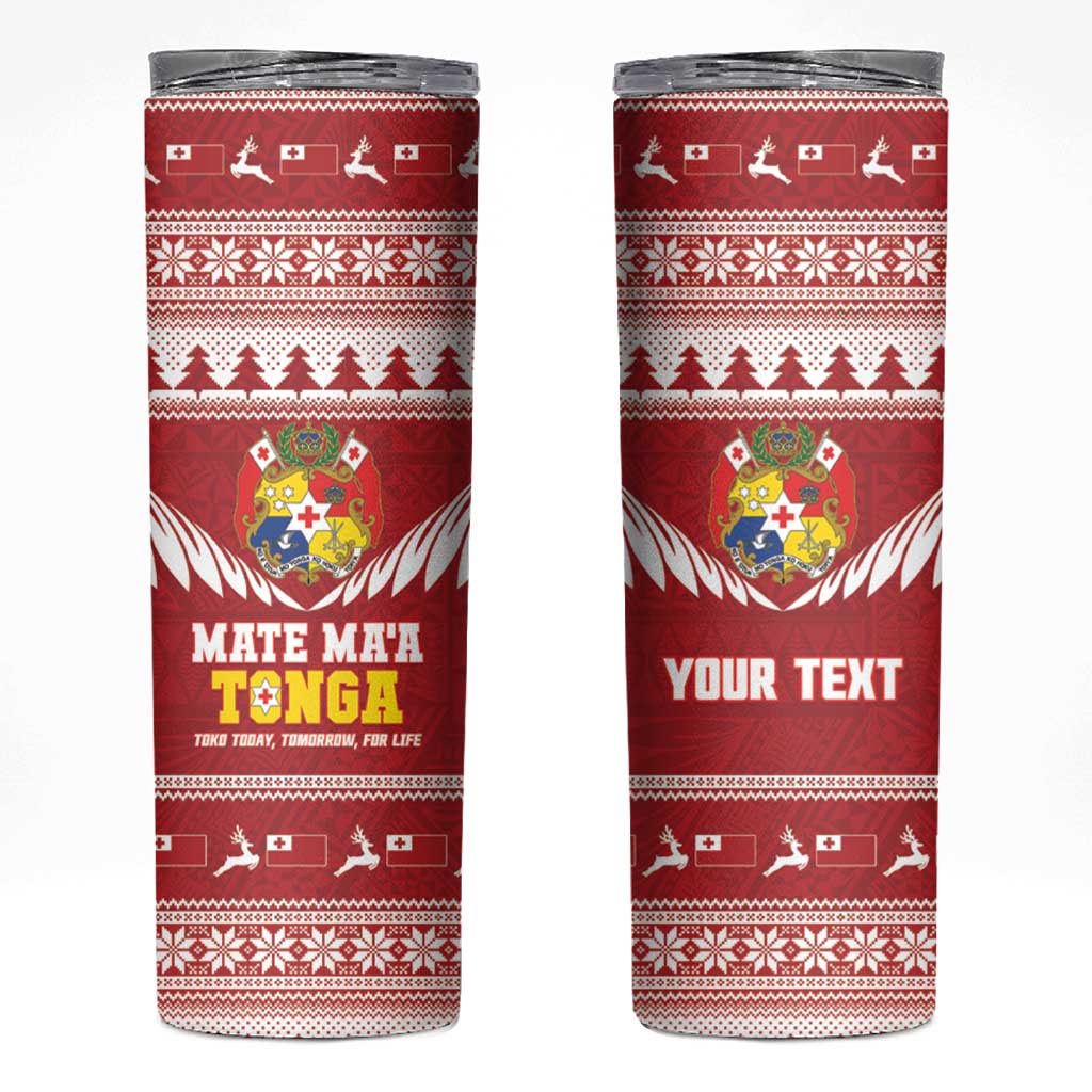 Personalised Tonga Rugby Christmas Skinny Tumbler Mate Maa Tonga Ngatu Pattern - Polynesian Pride