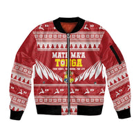 Personalised Tonga Rugby Christmas Sleeve Zip Bomber Jacket Mate Maa Tonga Ngatu Pattern - Polynesian Pride