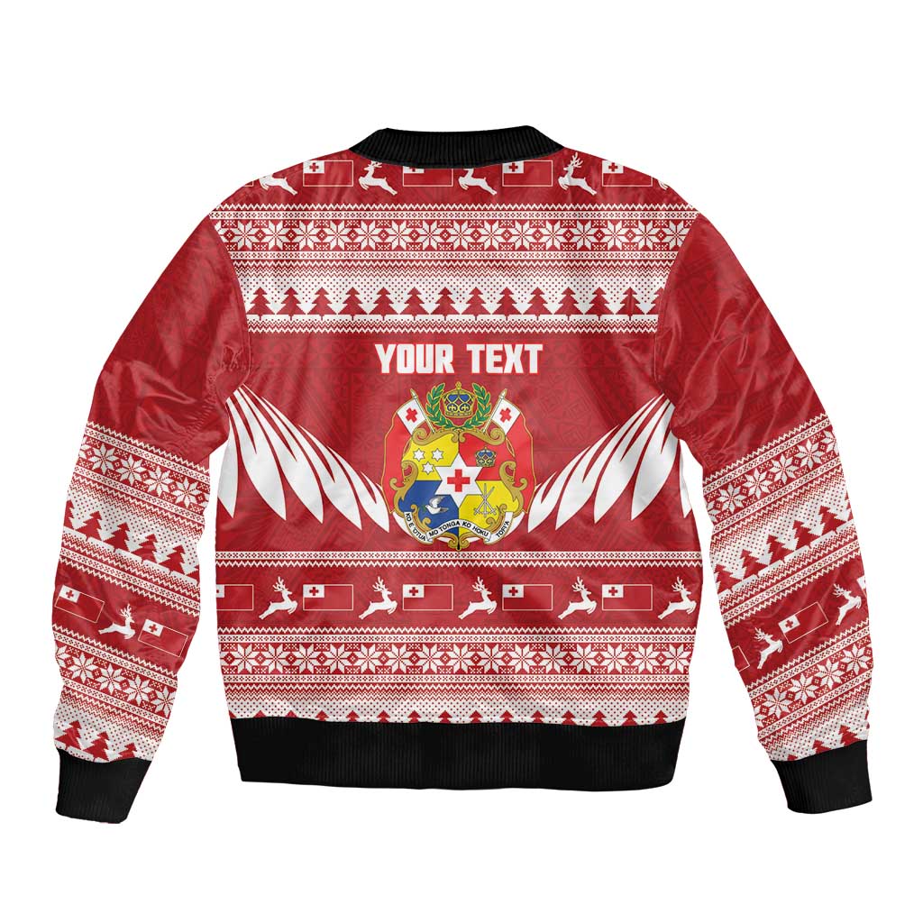 Personalised Tonga Rugby Christmas Sleeve Zip Bomber Jacket Mate Maa Tonga Ngatu Pattern - Polynesian Pride