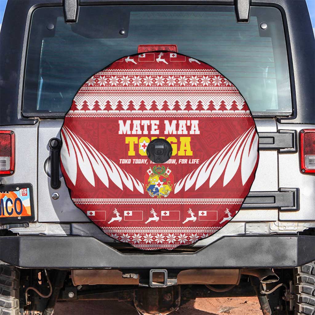 Tonga Rugby Christmas Spare Tire Cover Mate Maa Tonga Ngatu Pattern - Polynesian Pride