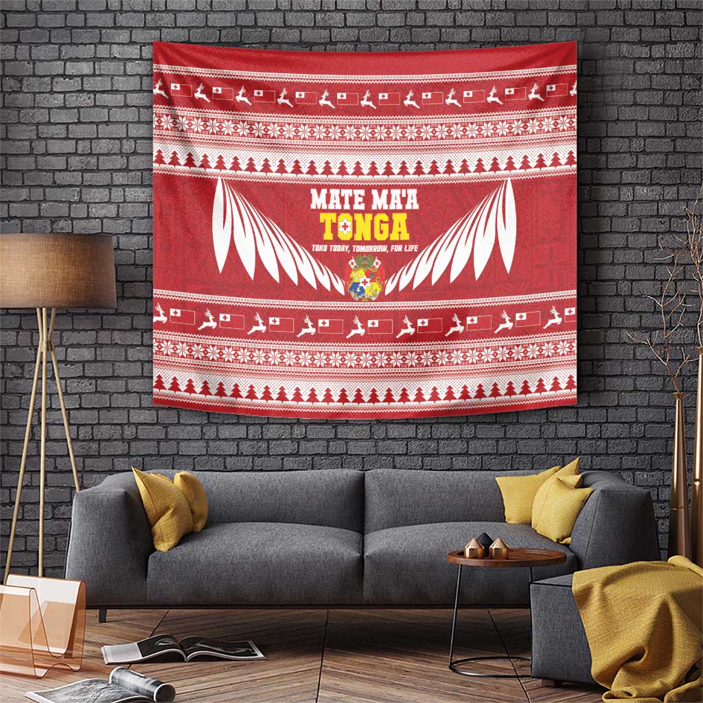 Tonga Rugby Christmas Tapestry Mate Maa Tonga Ngatu Pattern - Polynesian Pride
