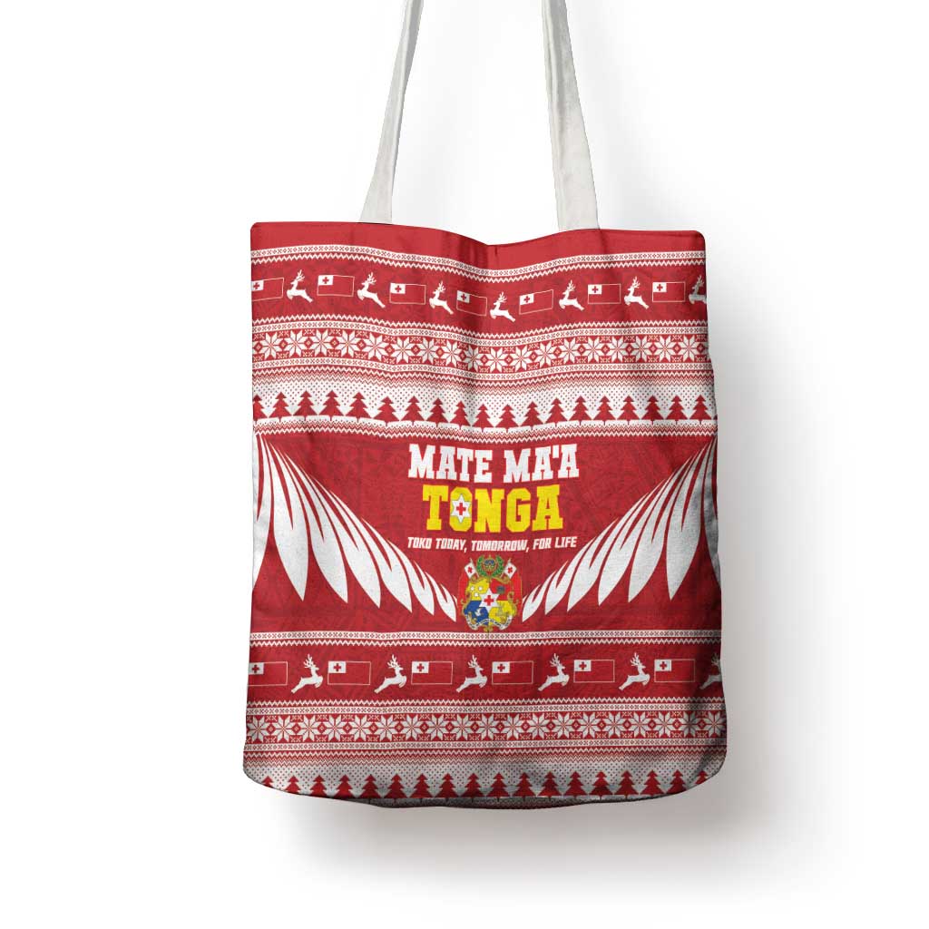 Tonga Rugby Christmas Tote Bag Mate Maa Tonga Ngatu Pattern - Polynesian Pride