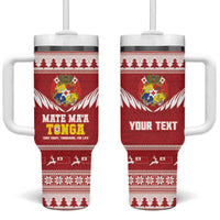 Personalised Tonga Rugby Christmas Tumbler With Handle Mate Maa Tonga Ngatu Pattern - Polynesian Pride
