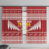 Tonga Rugby Christmas Window Curtain Mate Maa Tonga Ngatu Pattern - Polynesian Pride