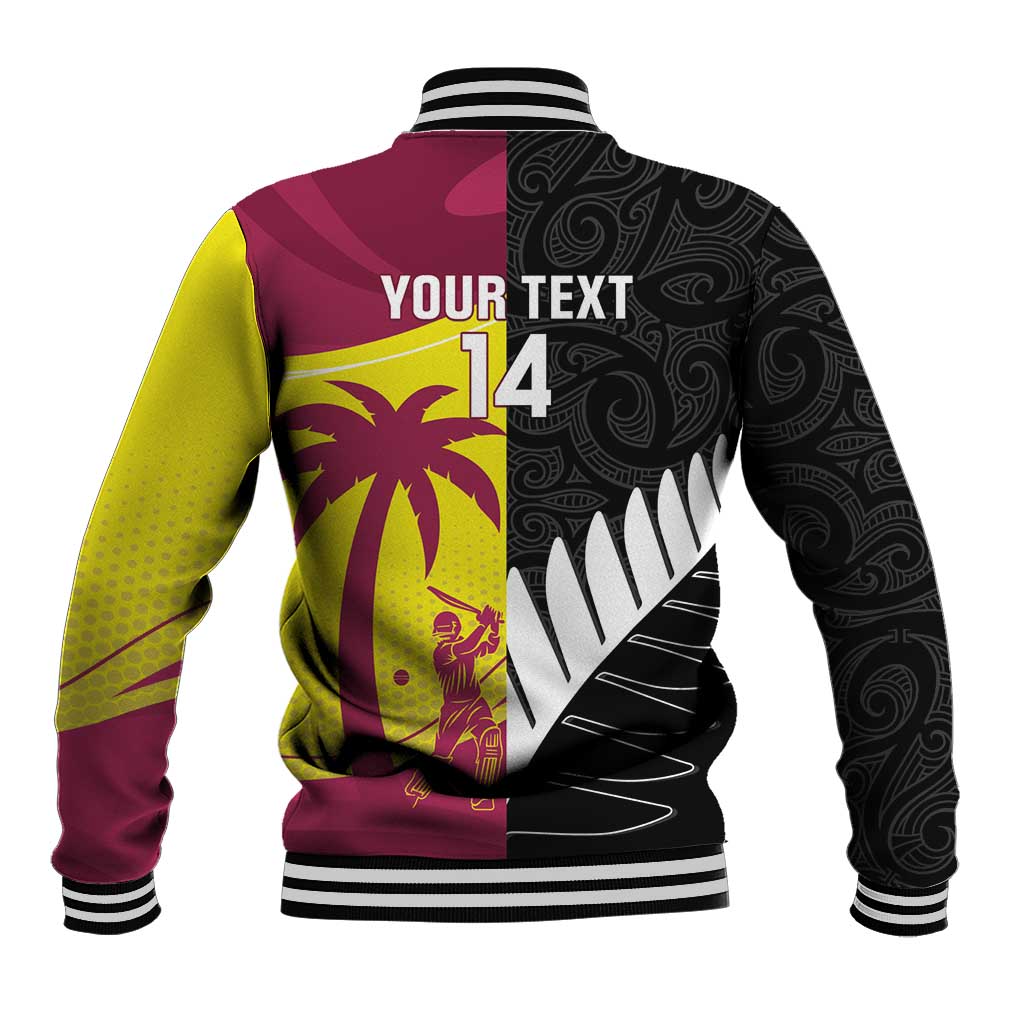 New Zealand and West Indies Cricket Custom Baseball Jacket Black Cap Windies Together - Polynesian Pride