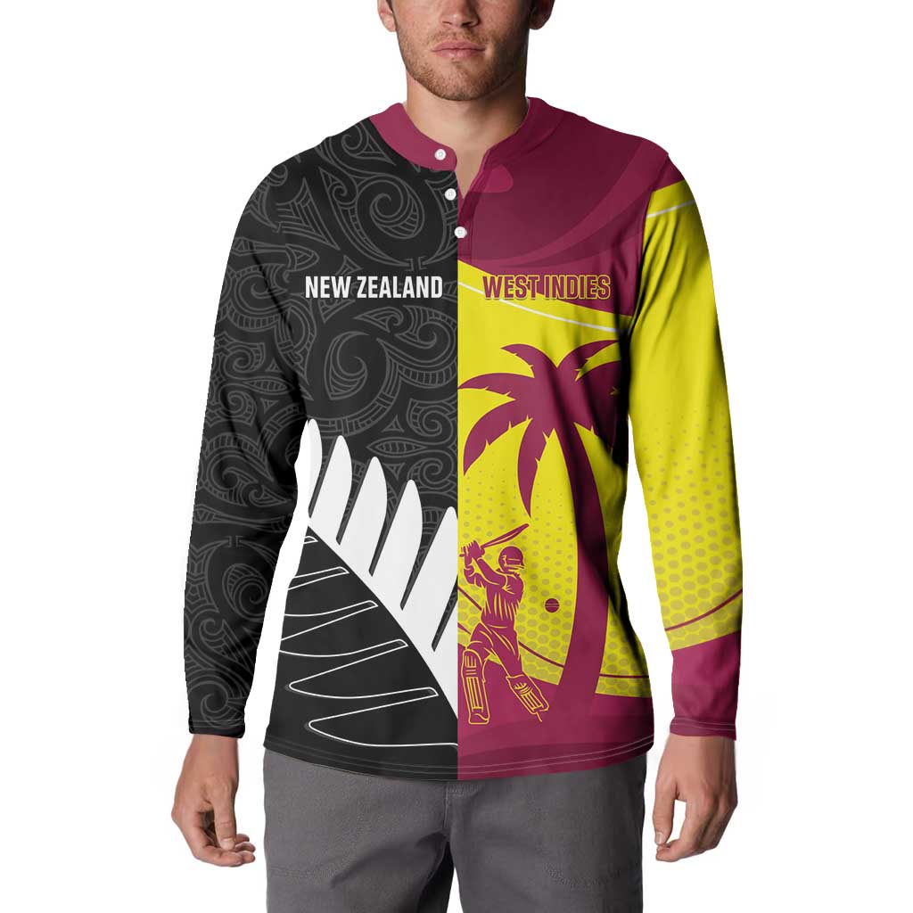 New Zealand and West Indies Cricket Custom Button Sweatshirt Black Cap Windies Together - Polynesian Pride