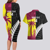 New Zealand and West Indies Cricket Custom Couples Matching Long Sleeve Bodycon Dress and Hawaiian Shirt Black Cap Windies Together - Polynesian Pride