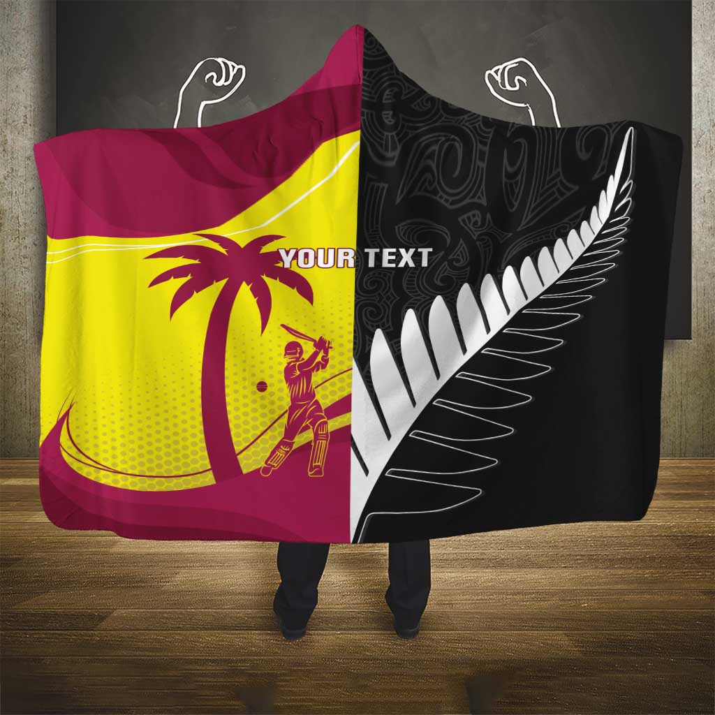 New Zealand and West Indies Cricket Custom Hooded Blanket Black Cap Windies Together - Polynesian Pride