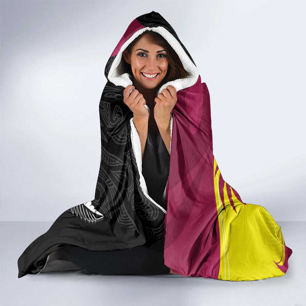 New Zealand and West Indies Cricket Custom Hooded Blanket Black Cap Windies Together - Polynesian Pride