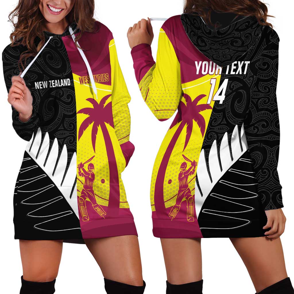 New Zealand and West Indies Cricket Custom Hoodie Dress Black Cap Windies Together - Polynesian Pride