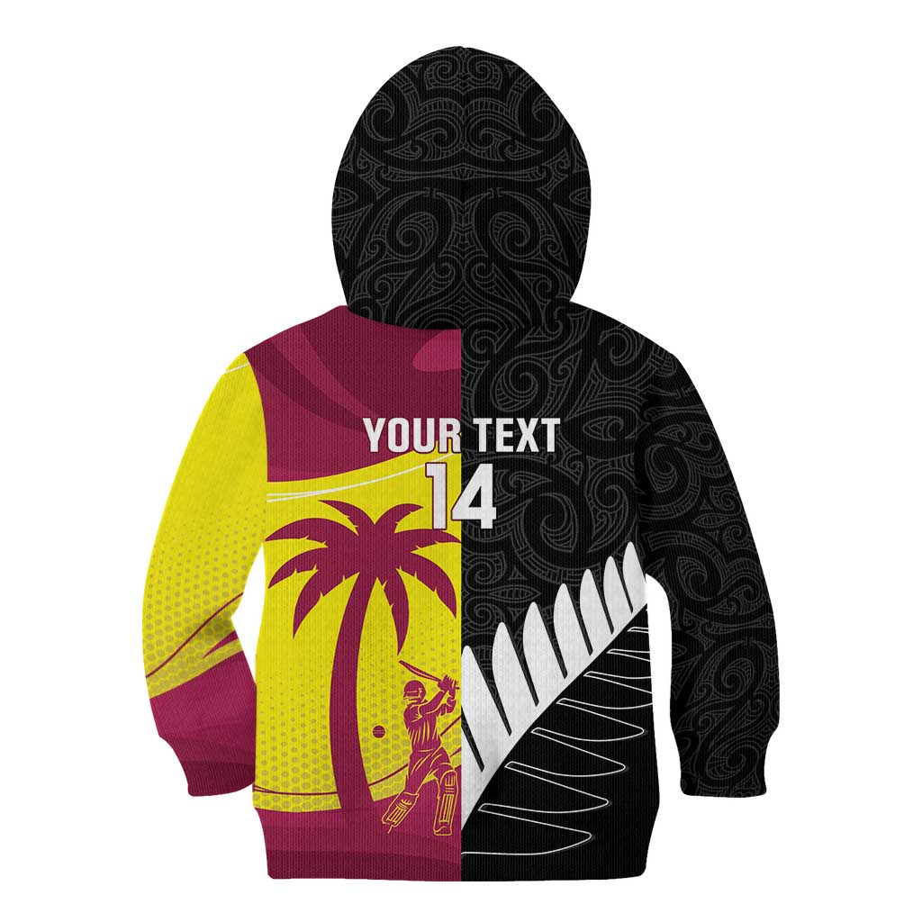 New Zealand and West Indies Cricket Custom Kid Hoodie Black Cap Windies Together - Polynesian Pride