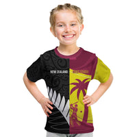 New Zealand and West Indies Cricket Custom Kid T Shirt Black Cap Windies Together - Polynesian Pride