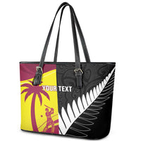 New Zealand and West Indies Cricket Custom Leather Tote Bag Black Cap Windies Together - Polynesian Pride