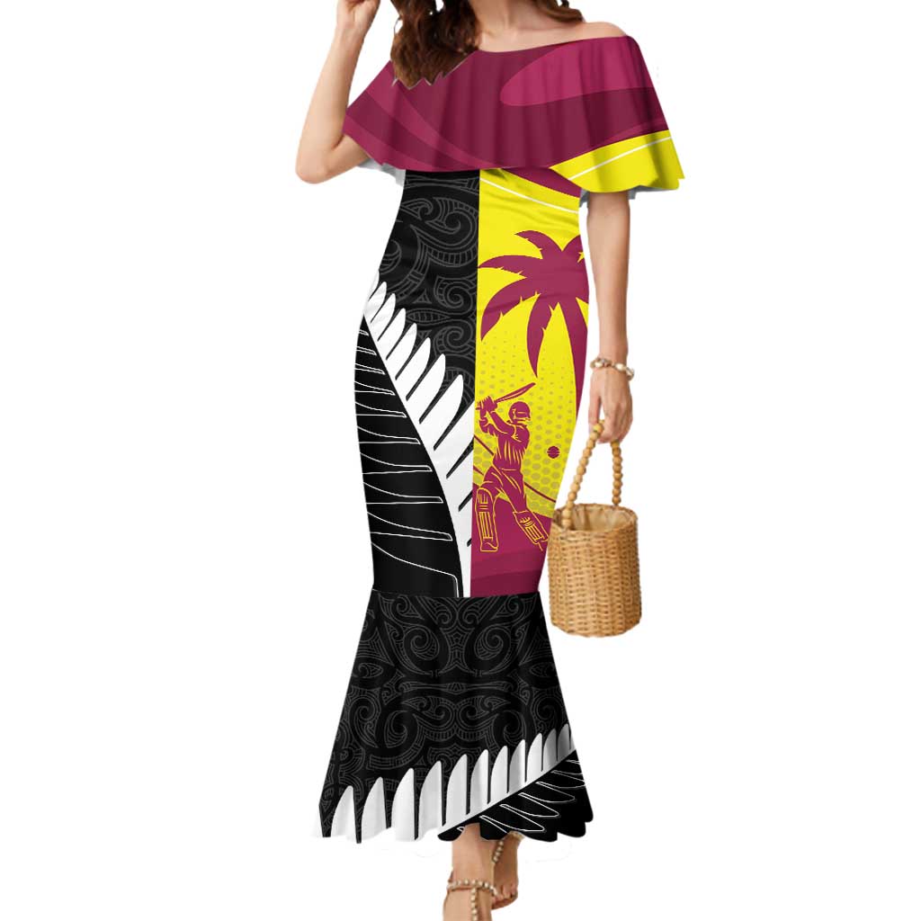 New Zealand and West Indies Cricket Custom Mermaid Dress Black Cap Windies Together - Polynesian Pride