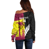 New Zealand and West Indies Cricket Custom Off Shoulder Sweater Black Cap Windies Together - Polynesian Pride
