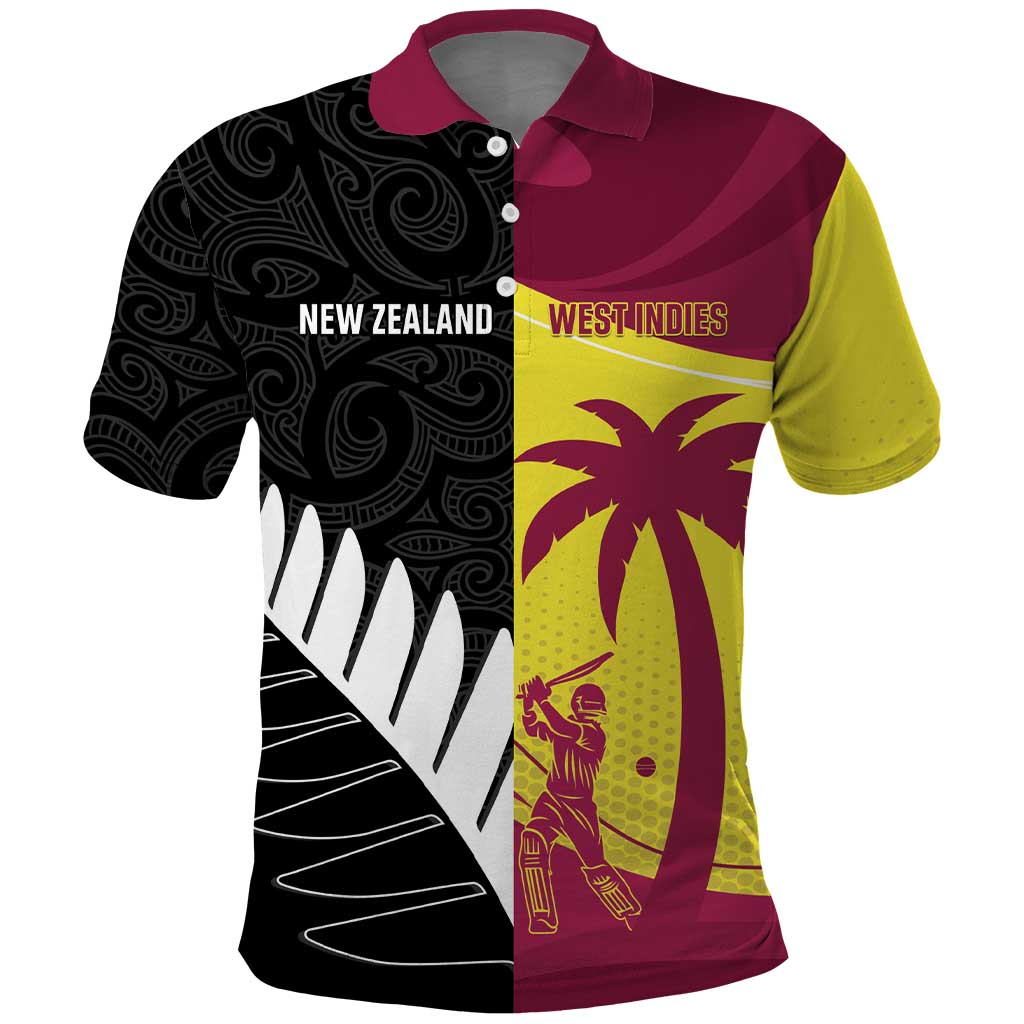 New Zealand and West Indies Cricket Custom Polo Shirt Black Cap Windies Together - Polynesian Pride