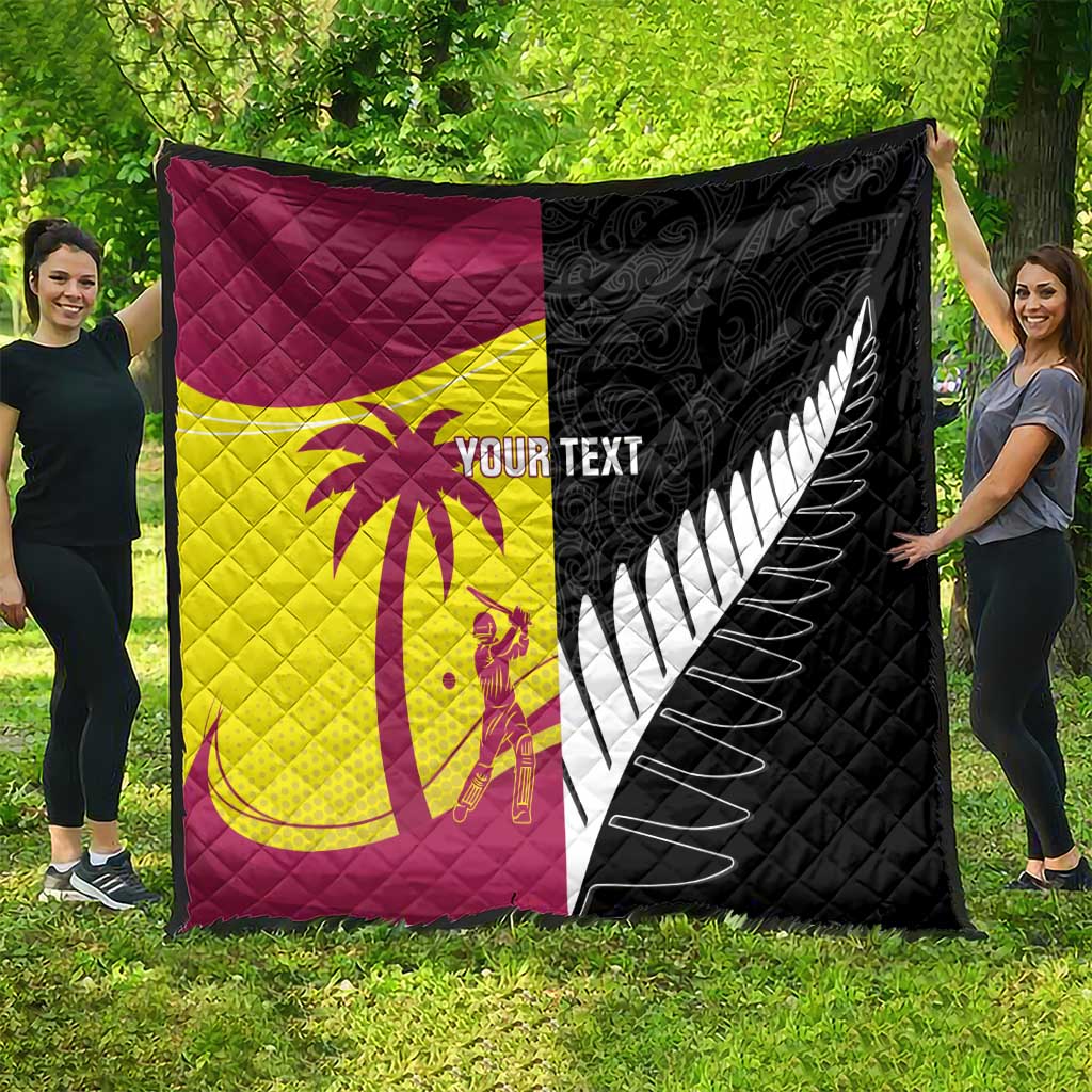 New Zealand and West Indies Cricket Custom Quilt Black Cap Windies Together - Polynesian Pride