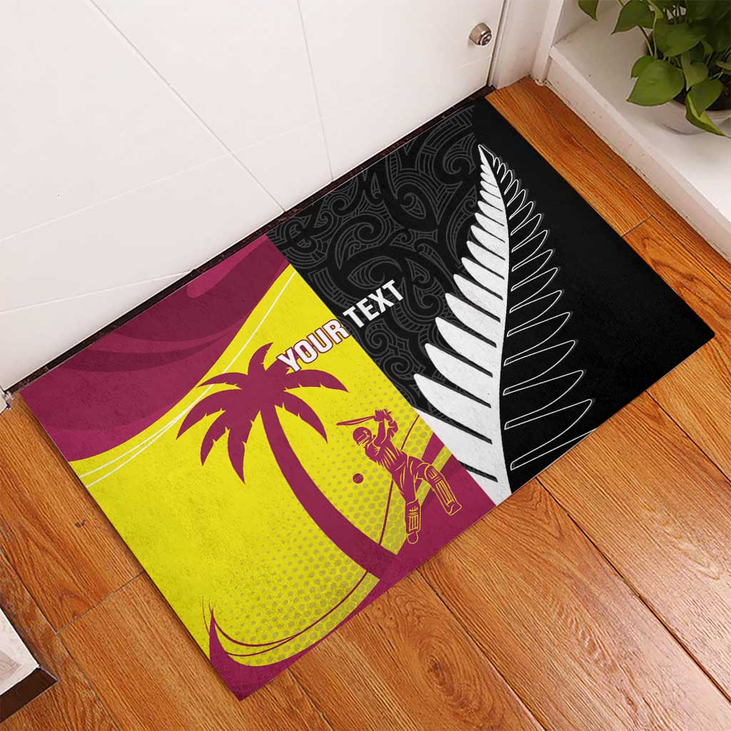New Zealand and West Indies Cricket Custom Rubber Doormat Black Cap Windies Together - Polynesian Pride