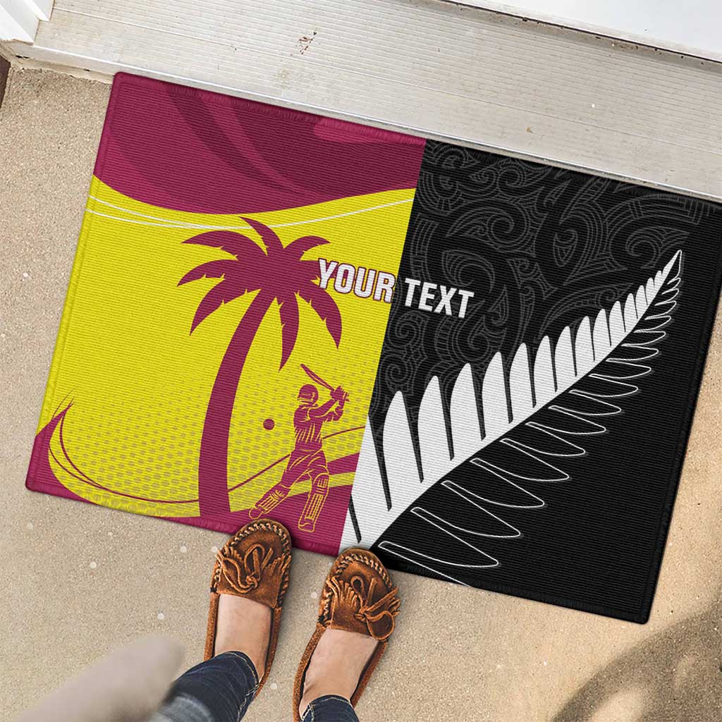 New Zealand and West Indies Cricket Custom Rubber Doormat Black Cap Windies Together - Polynesian Pride