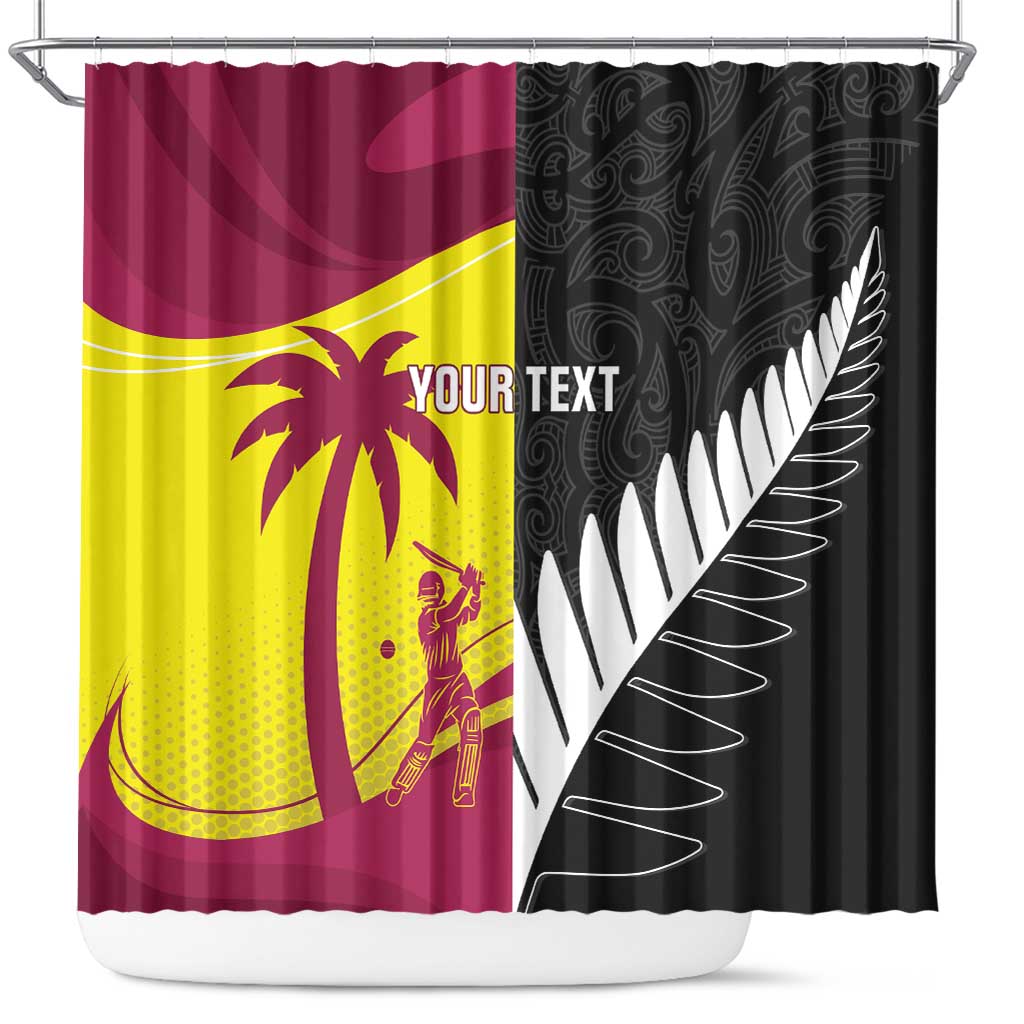 New Zealand and West Indies Cricket Custom Shower Curtain Black Cap Windies Together - Polynesian Pride