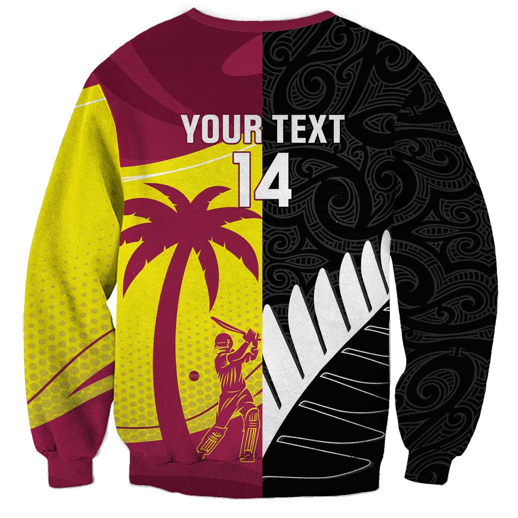 New Zealand and West Indies Cricket Custom Sweatshirt Black Cap Windies Together - Polynesian Pride