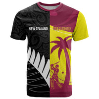 New Zealand and West Indies Cricket Custom T Shirt Black Cap Windies Together - Polynesian Pride