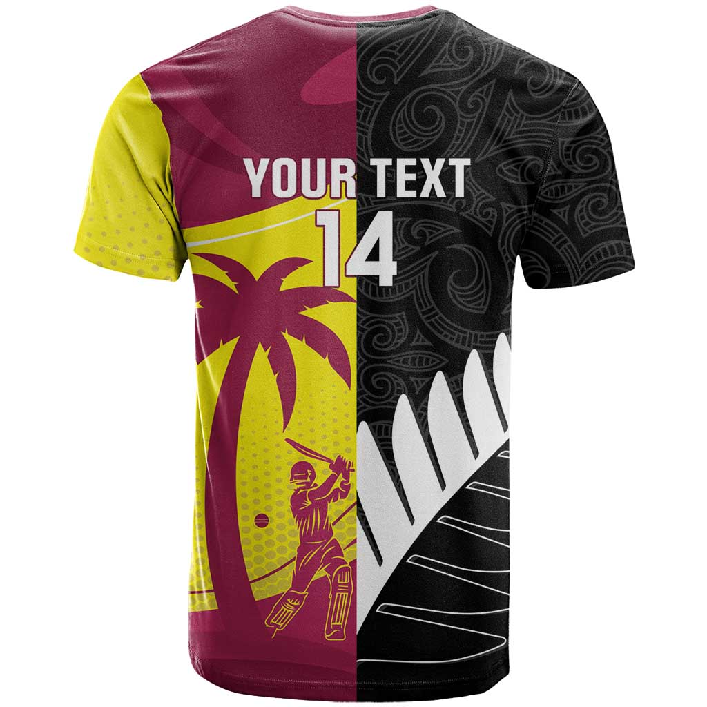 New Zealand and West Indies Cricket Custom T Shirt Black Cap Windies Together - Polynesian Pride