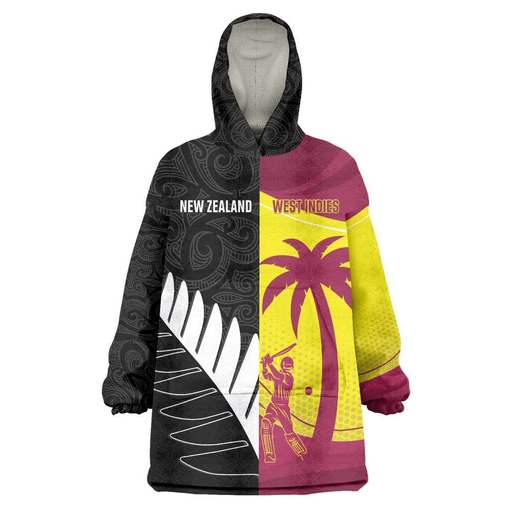 New Zealand and West Indies Cricket Custom Wearable Blanket Hoodie Black Cap Windies Together - Polynesian Pride