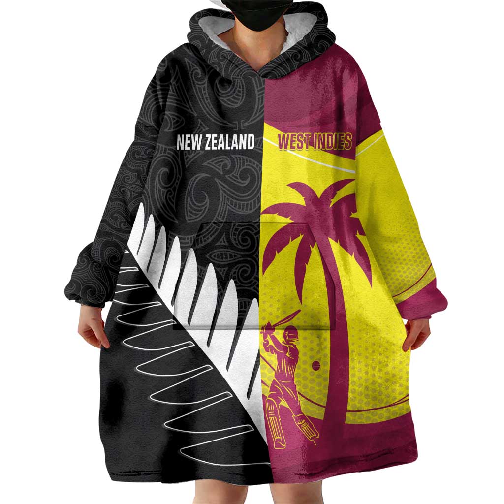 New Zealand and West Indies Cricket Custom Wearable Blanket Hoodie Black Cap Windies Together - Polynesian Pride