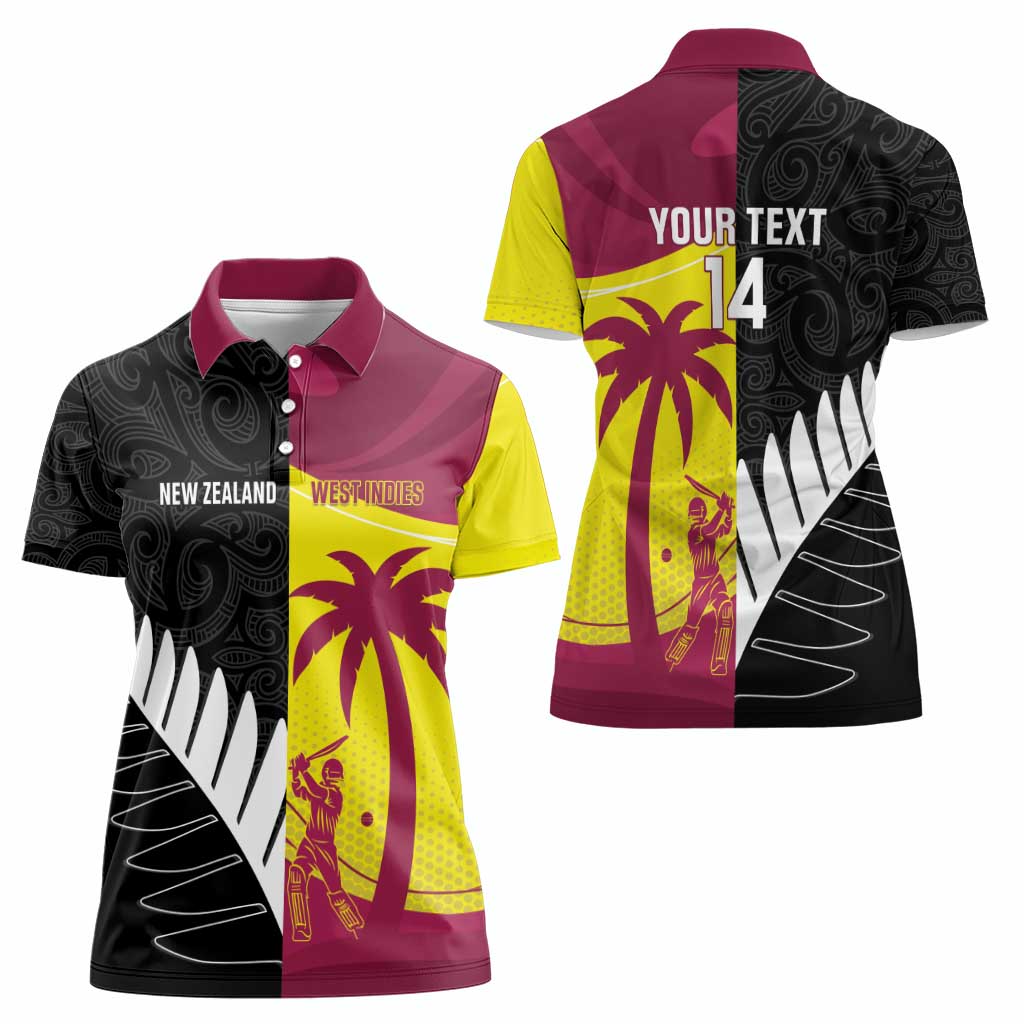 New Zealand and West Indies Cricket Custom Women Polo Shirt Black Cap Windies Together - Polynesian Pride
