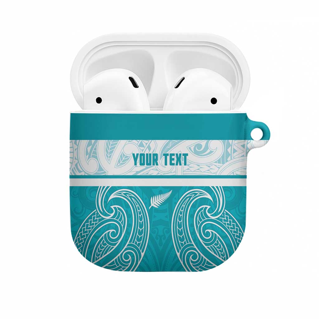 New Zealand Silver Fern Cricket Custom AirPods Case Black Cap Teal Maori Pattern - Polynesian Pride