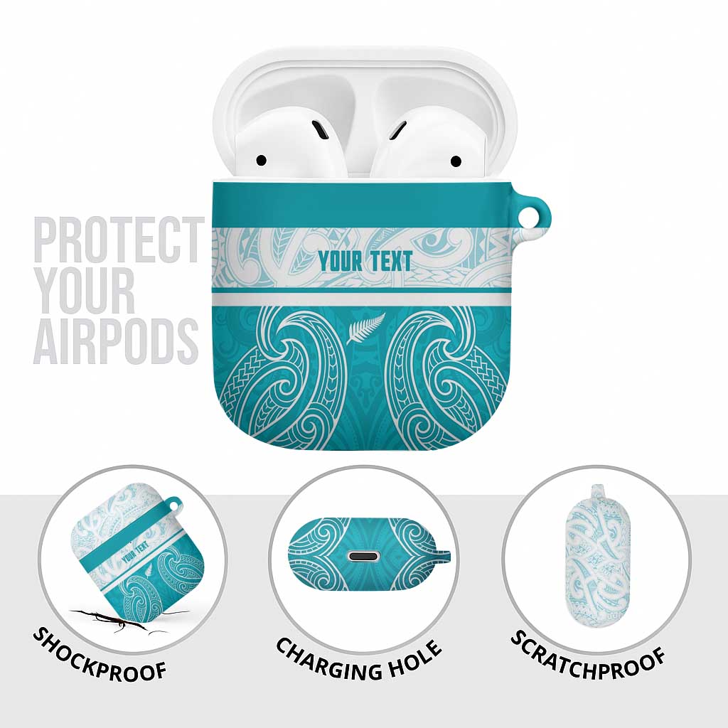 New Zealand Silver Fern Cricket Custom AirPods Case Black Cap Teal Maori Pattern - Polynesian Pride