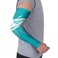 New Zealand Silver Fern Cricket Custom Arm Sleeves Black Cap Teal Maori Pattern - Polynesian Pride