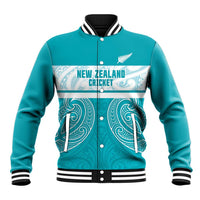 New Zealand Silver Fern Cricket Custom Baseball Jacket Black Cap Teal Maori Pattern - Polynesian Pride
