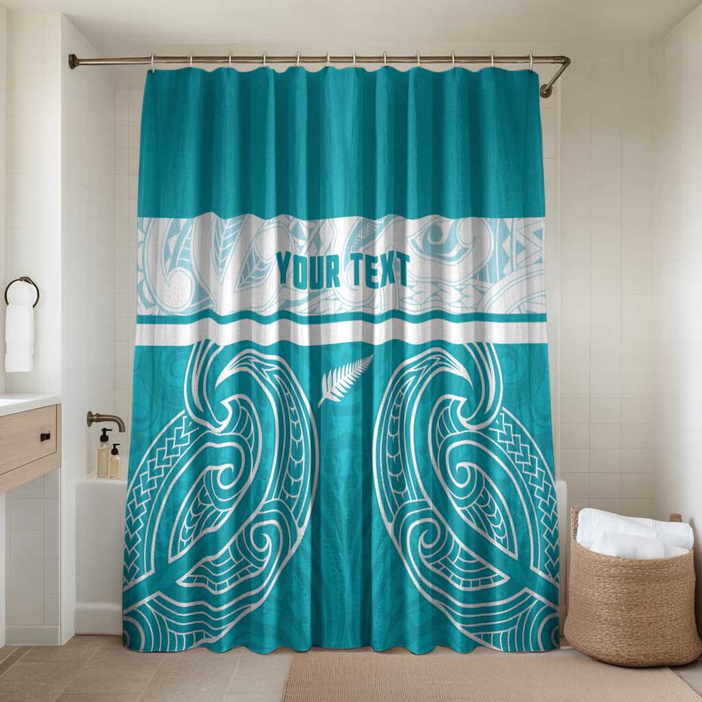 New Zealand Silver Fern Cricket Custom Bathroom Set Black Cap Teal Maori Pattern - Polynesian Pride