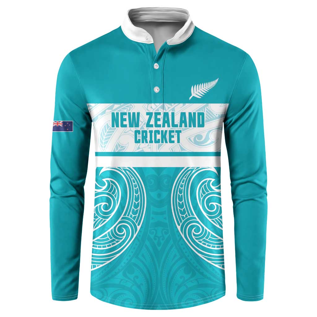 New Zealand Silver Fern Cricket Custom Button Sweatshirt Black Cap Teal Maori Pattern - Polynesian Pride
