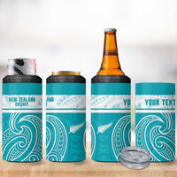 New Zealand Silver Fern Cricket Custom 4 in 1 Can Cooler Tumbler Black Cap Teal Maori Pattern - Polynesian Pride